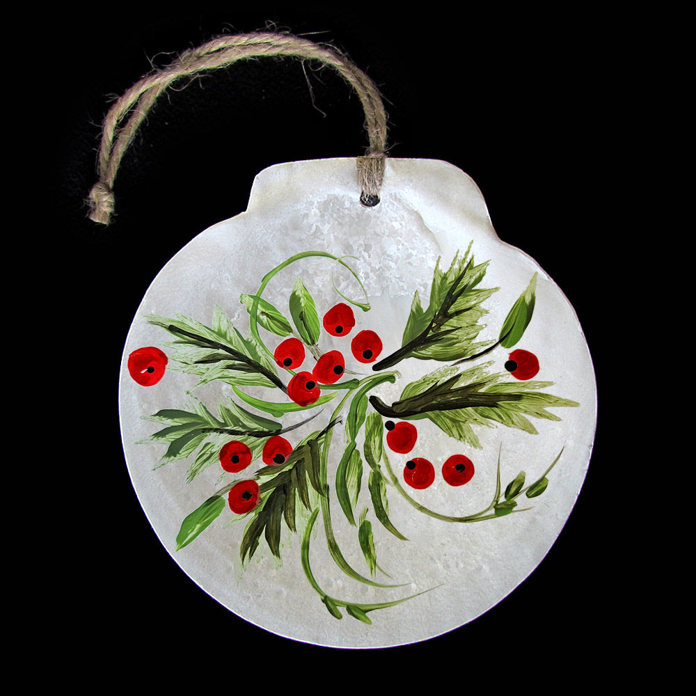 Scallop Shell Ornament-Painted Holly