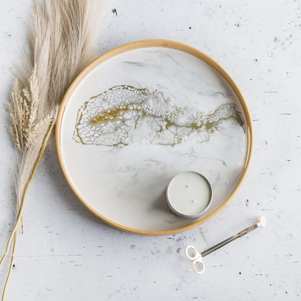 Round Resin Serving Tray-Gold Quartz