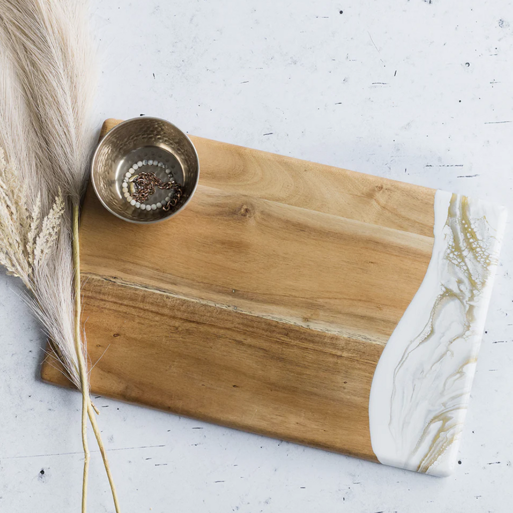 Resin Charcuterie Breadboard - 12” x 18” - Gold Quartz