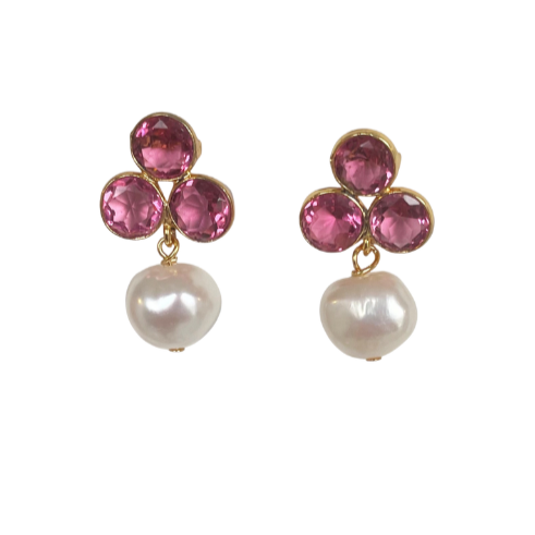 Tenley Earrings - Pink Quartz w/MOP