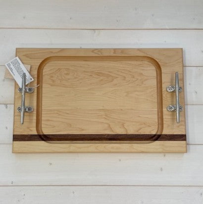 Steak Board w/Double Cleat Handles - Single Stripe - Plain