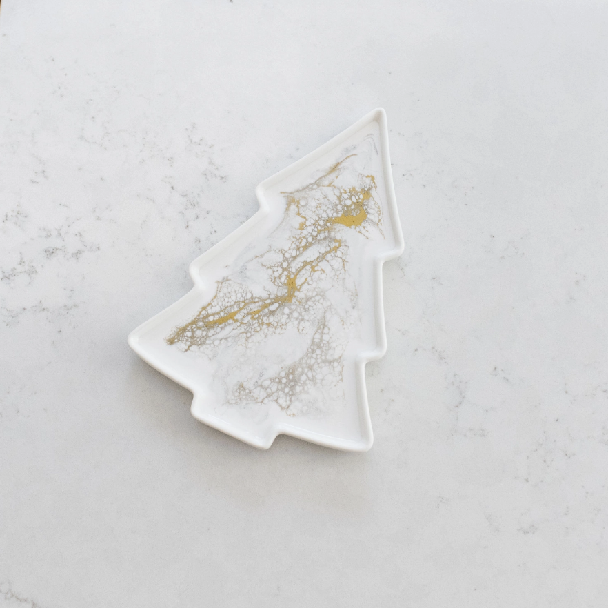 Christmas Tree Ceramic Tray - Gold Quartz