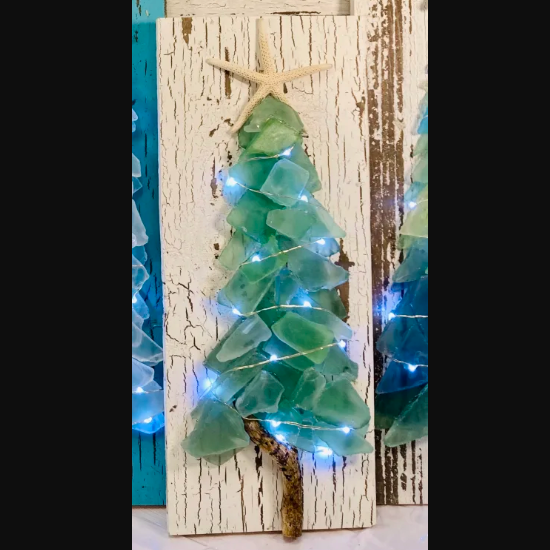 14” Seaglass Lit Plank Tree