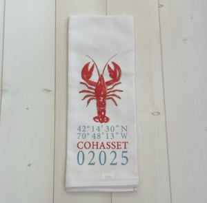 Lobster/Cohasset Lat/Long Tea Towel