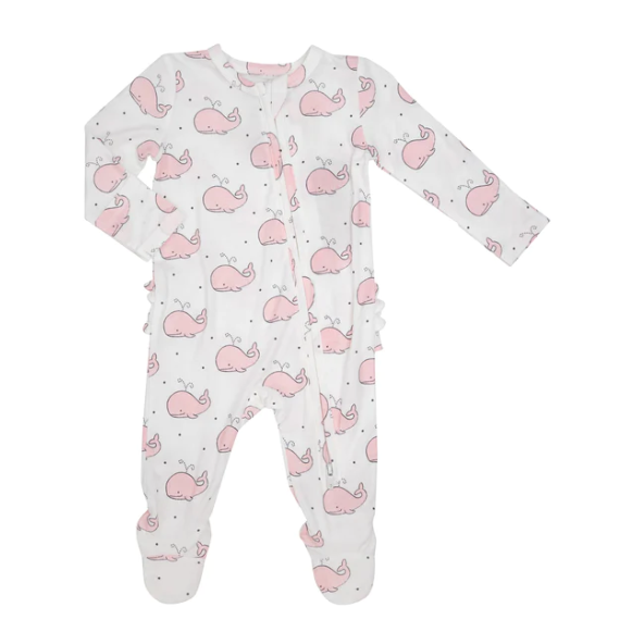 Bubbly Whale Pink Ruffle Back Footie