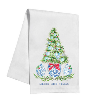 Kitchen Towel-Blue Holiday Tree w/Ginger Jars