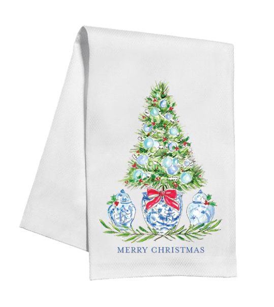 Kitchen Towel-Blue Holiday Tree w/Ginger Jars