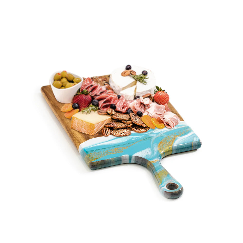 Cheeseboard-Teal, White & Gold-M