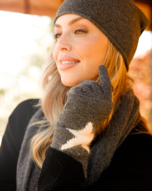 Cashmere Gloves w/Angora Star - Graphite