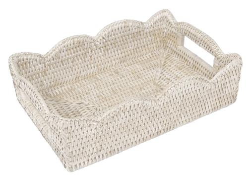 Rattan Scalloped Small Rectangular Tray - Cream – Darilynn's